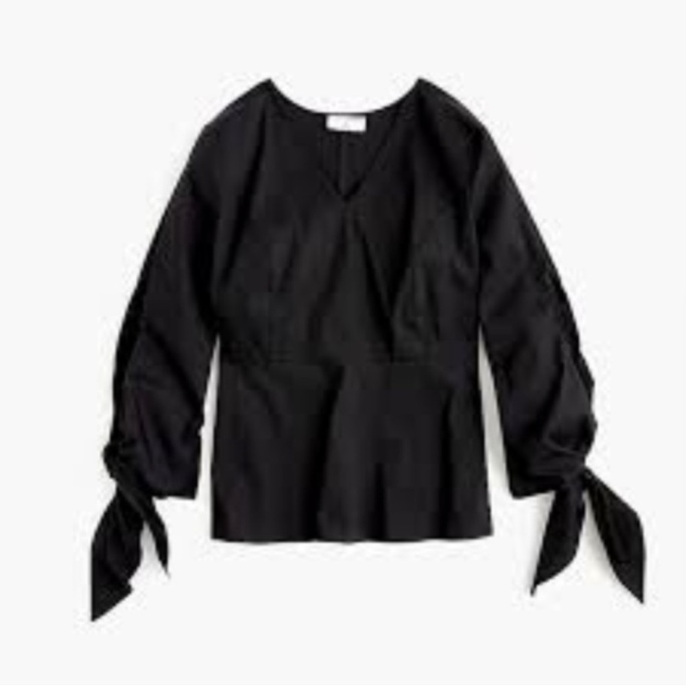 J.Crew Universal Standard Poplin Black  tie-sleeve top Size 2XL NWT